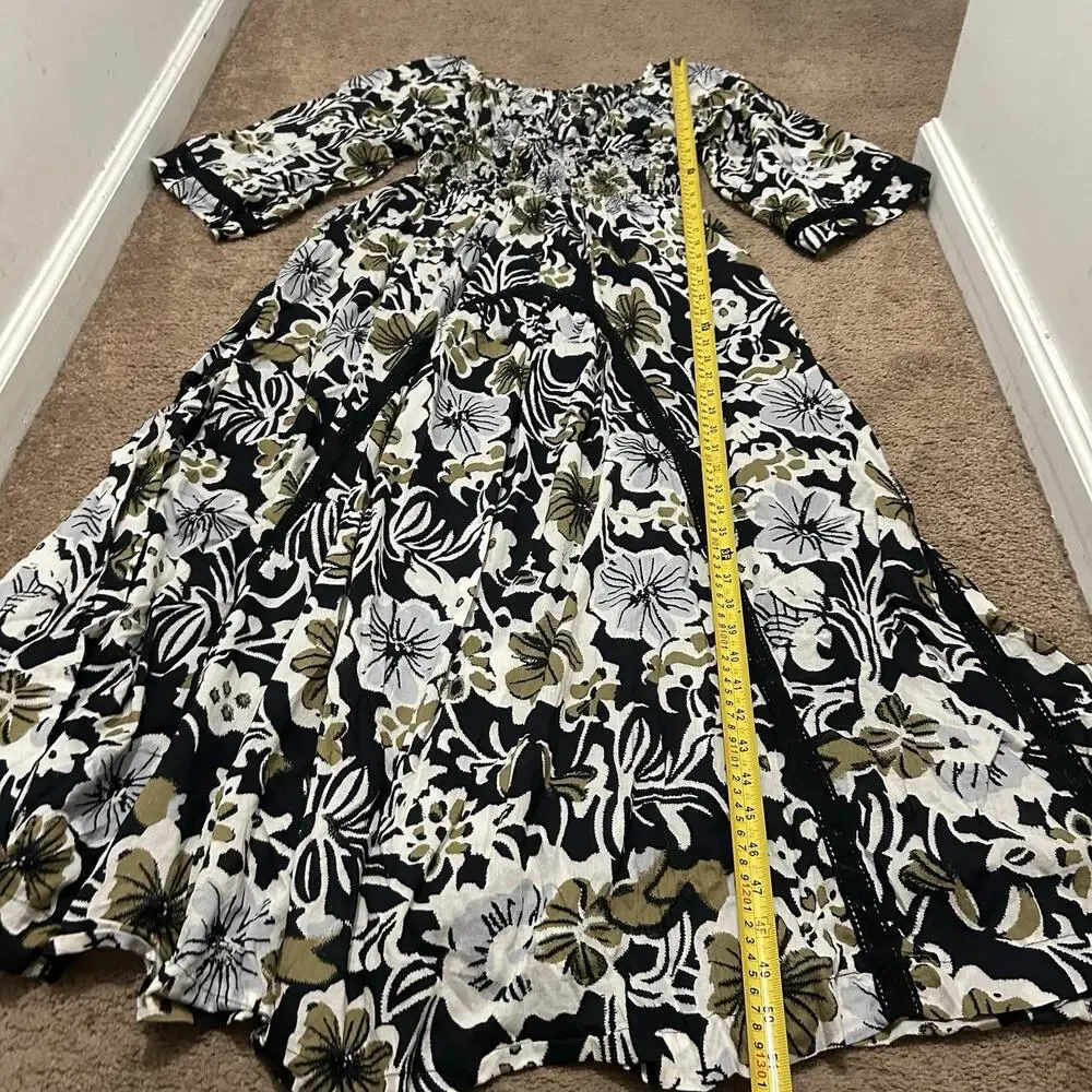 Free People Printed Dixie V Neck 3/4 Sleeve Maxi Dress Size Medium Boho